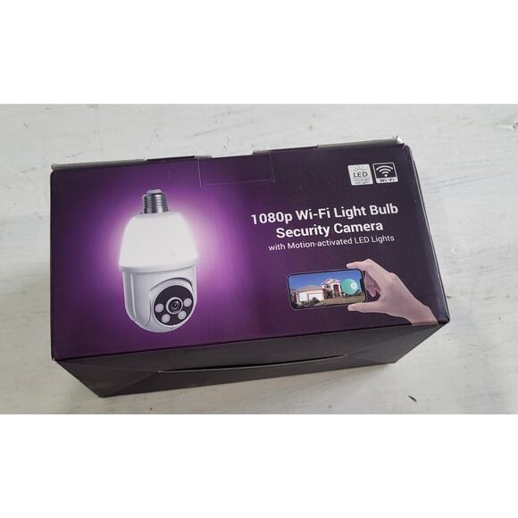 1080P Light Bulb Security Camera with Motion Detection and Alarm, 2.4Ghz Wifi On - Picture 1 of 3